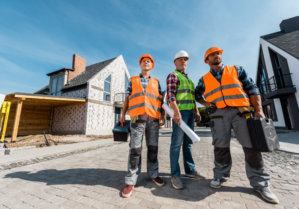 Équipe de professionnels collaborant sur un projet de construction