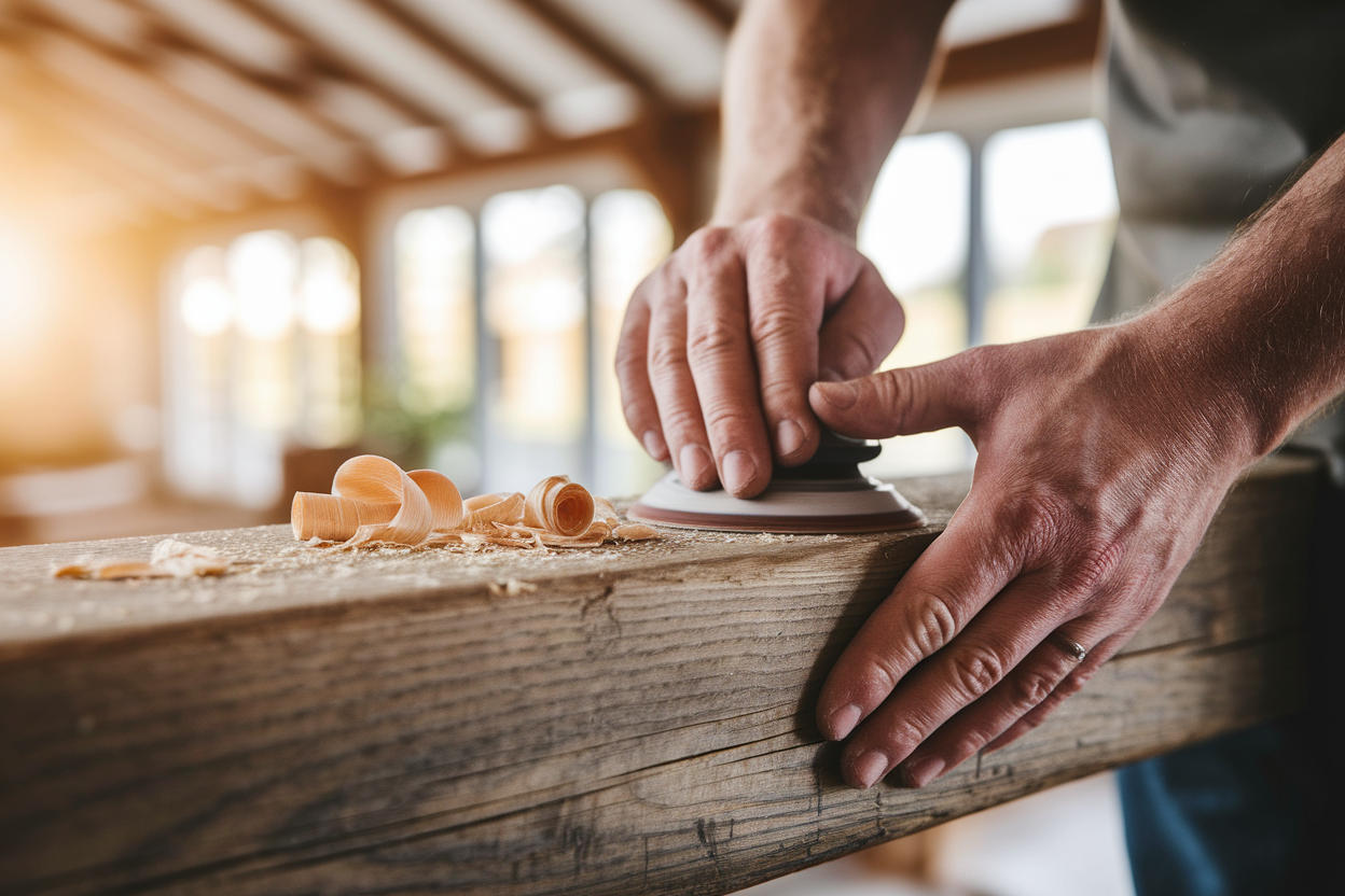 mains-artisan-poncage-poutre-copeaux