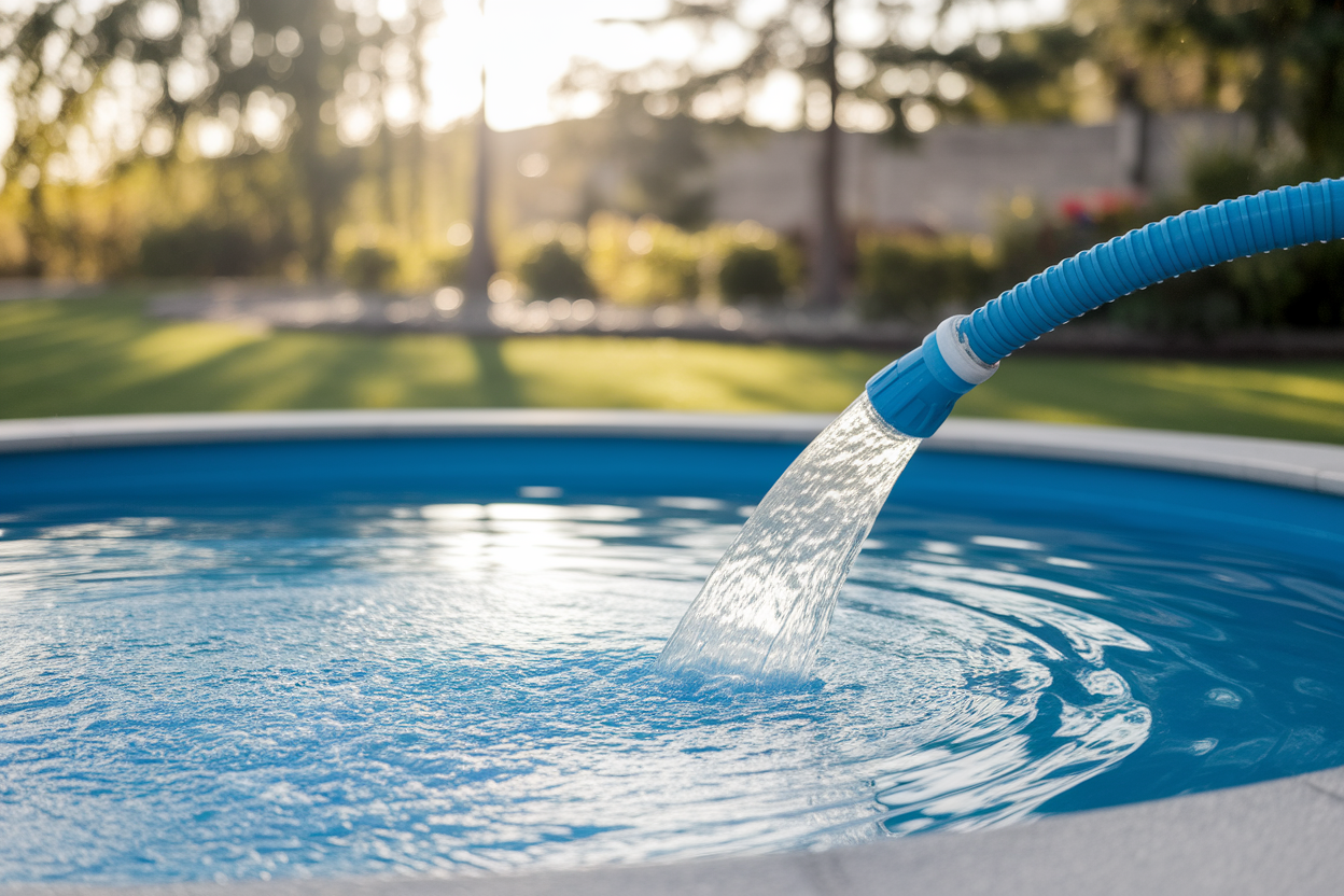 piscine-partiellement-remplie-tuyau-eau